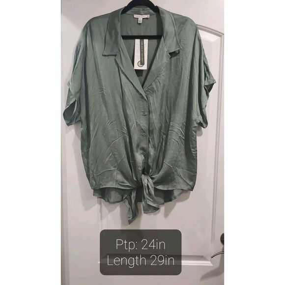 Threads 4 Thought Women's Sheena Sateen‎ Button-Up Shirt Green XXL NWT - Picture 1 of 7